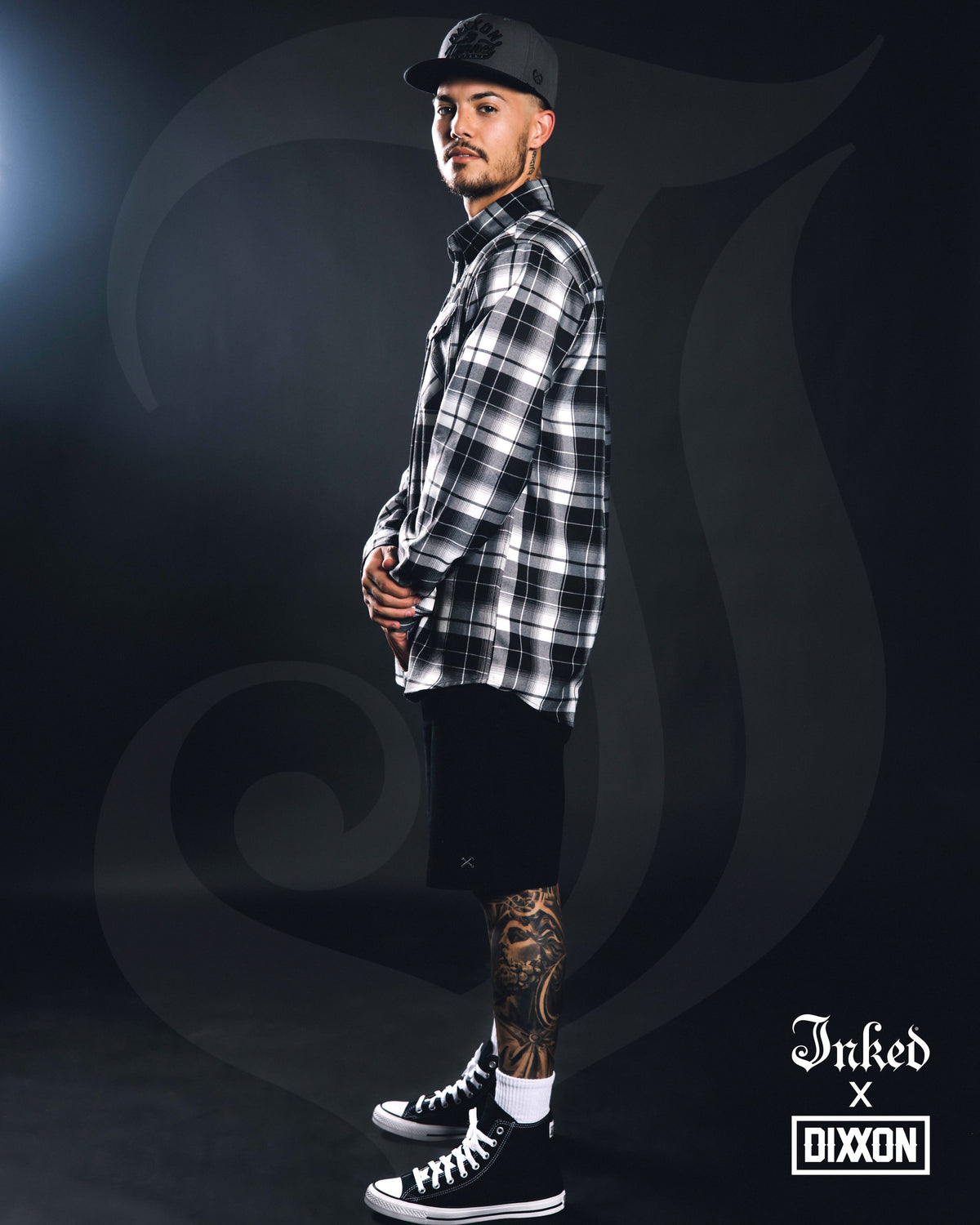 Men&#39;s Inked X Dixxon Collab Flannel Shirt - Black/White