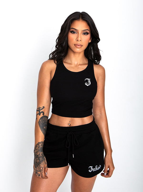 Women&#39;s Inked Icon Logo Crop Tank - Black/White