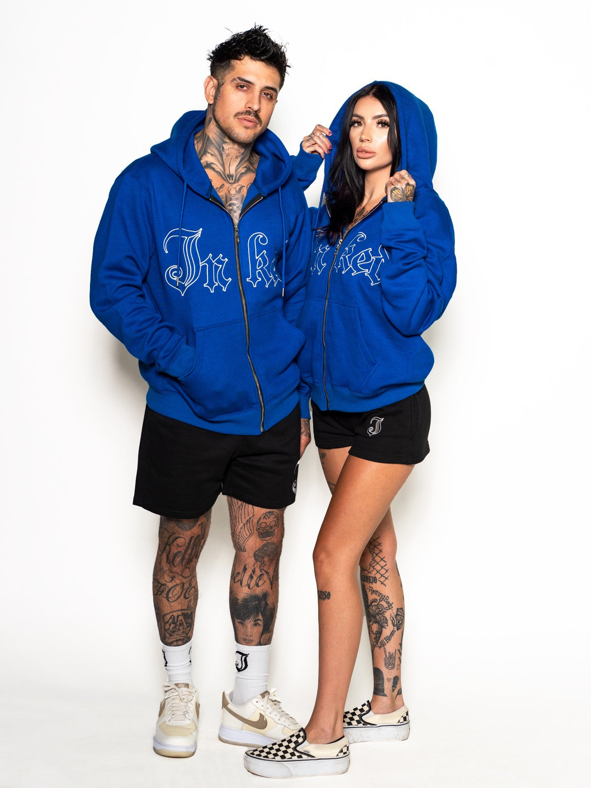 Men&#39;s Inked Embroidered Zip Up Hoodie - Blue/White